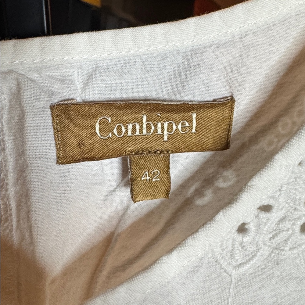 Conbipel White Eyelet Sleeveless Cotton Mini Dress Size Large (42) - Picture 3 of 9